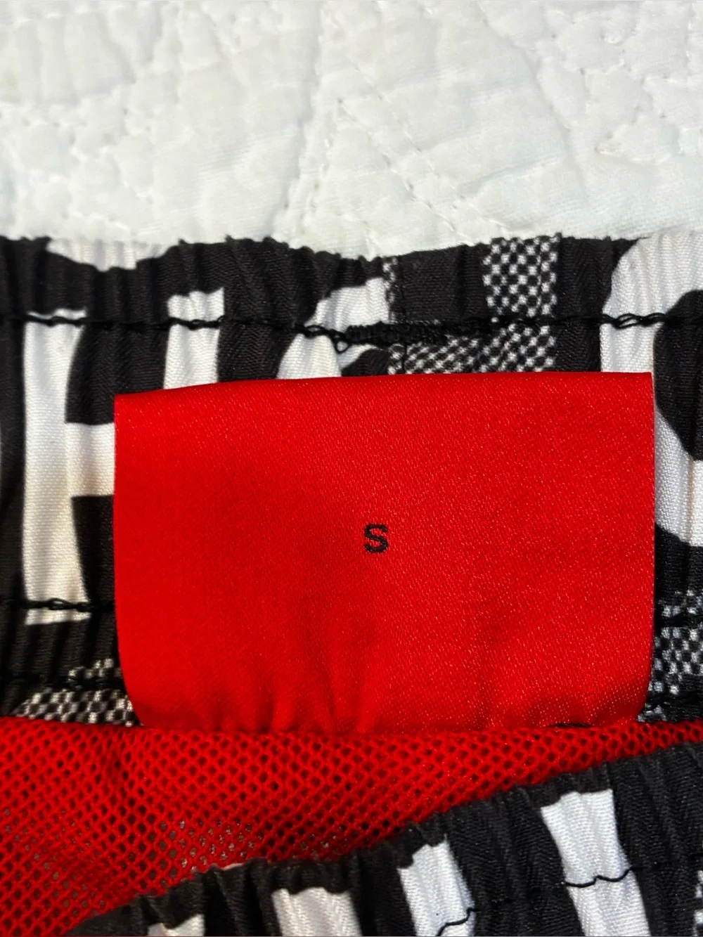 HUGO Boss Mens Swim Trunks Fame Allover Logo Print Board Shorts Black Red S
